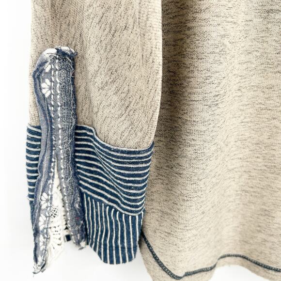 Addie Womens Fall Lagenlook Oversized Striped Lace Crochet Cuff Top Size S Tan - Picture 2 of 7